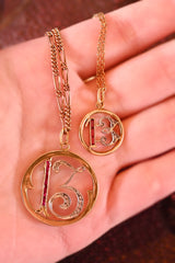 14K Victorian/Art Deco Diamond & Ruby "13" Pendant