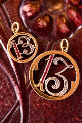 14K Victorian/Art Deco Diamond & Ruby "13" Pendant