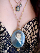 18K French Georgian Marriage Token Gentleman Portrait Miniature Locket with Hairwork & Heart Padlock