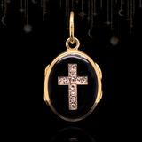 18K French Victorian Diamond Monogram AM/MA & Cross Black Enamel Locket c.1847