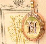 18K French Victorian Filigree Diamond Initial M Locket