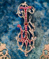 14K & Silver Dutch Victorian Diamond & Ruby Monogram JS/SJ Brooch