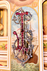 14K & Silver Dutch Victorian Diamond & Ruby Monogram JS/SJ Brooch