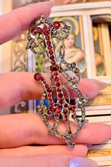 14K & Silver Dutch Victorian Diamond & Ruby Monogram JS/SJ Brooch