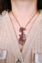 14K & Silver Dutch Victorian Diamond & Ruby Monogram JS/SJ Brooch