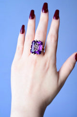 14K Victorian Diamond & Amethyst Initial S Ring