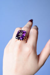 14K Victorian Diamond & Amethyst Initial S Ring