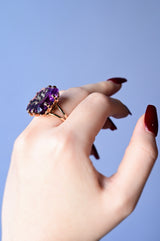 14K Victorian Diamond & Amethyst Initial S Ring
