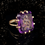 14K Victorian Diamond & Amethyst Initial S Ring