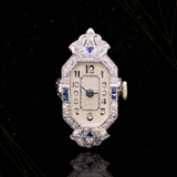 18K & Platinum American Art Deco Croton Diamond & Sapphire Watch Ring