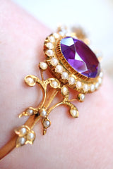 15K Victorian Amethyst & Pearl Bangle
