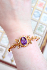15K Victorian Amethyst & Pearl Bangle