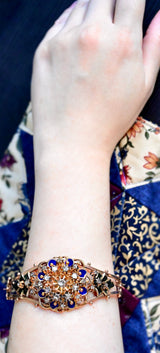 Sold on Layaway | 9K European Victorian Diamond Floral Enamel En Tremblant Bangle