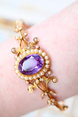 15K Victorian Amethyst & Pearl Bangle
