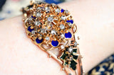9K European Victorian Diamond Floral Enamel En Tremblant Bangle