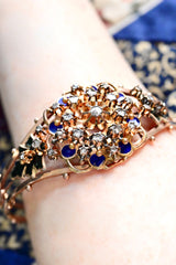 9K European Victorian Diamond Floral Enamel En Tremblant Bangle