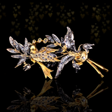 18K & Silver German Victorian White Sapphire Bird Floral Spray Bouquet Brooch with Original Lithograph