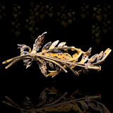 18K & Silver German Victorian White Sapphire Bird Floral Spray Bouquet Brooch with Original Lithograph