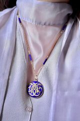 18K Victorian Pearl & Blue Enamel Chain 19.25"