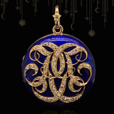 18K Victorian Diamond Monogram JR/RJ Blue Guilloche Enamel Locket
