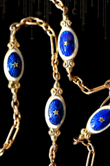 14K Victorian Star Blue & White Guilloche Enamel Chain 19.75"