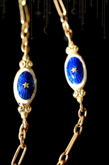 14K Victorian Star Blue & White Guilloche Enamel Chain 19.75"