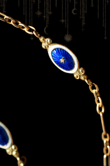 14K Victorian Star Blue & White Guilloche Enamel Chain 19.75"