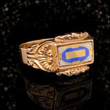 18K Dutch Georgian/Victorian Blue & White Enamel Repousse Ring