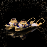 18K Victorian Garnet, Blue & White Enamel Snake Dangle Earrings