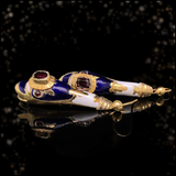 18K Victorian Garnet, Blue & White Enamel Snake Dangle Earrings