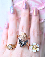 9K & Silver European Victorian Diamond Butterfly Ring