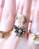 9K & Silver European Victorian Diamond Butterfly Ring