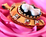 18K European Victorian Diamond & Onyx Cameo Horseshoe Pendant
