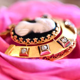 18K European Victorian Diamond & Onyx Cameo Horseshoe Pendant
