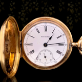 18K Swiss Victorian Longines Diamond Cherub & Fan Enamel Pocket Watch