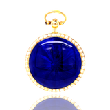 18K French Victorian Cherub & Dove Blue Guilloche Enamel Pearl Locket