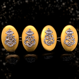 18K & Platinum Italian Edwardian Musy Padre e Figli Diamond Coronet Crown Monogram EF/FE Royal Cufflinks with Original Fitted Case - Attributed to Prince Emanuele Filiberto, Duke of Aosta c.1911