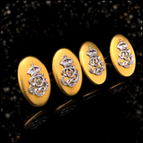 18K & Platinum Italian Edwardian Musy Padre e Figli Diamond Coronet Crown Monogram EF/FE Royal Cufflinks with Original Fitted Case - Attributed to Prince Emanuele Filiberto, Duke of Aosta c.1911