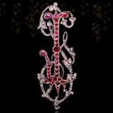 14K & Silver Dutch Victorian Diamond & Ruby Monogram JS/SJ Brooch