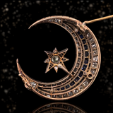 18K & Silver Victorian Diamond & Sapphire Crescent Star Brooch