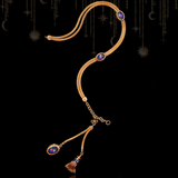 18K Victorian Floral Blue Enamel Slider, Tassel & Locket Watch Chain Set 15" With 4" Drop