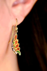 18K French Victorian Diamond & Guilloche Enamel Winged Dangle Earrings