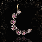 18K & Silver Victorian Diamond & Ruby Floral Crescent Pendant