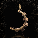 18K & Silver Victorian Diamond & Ruby Floral Crescent Pendant