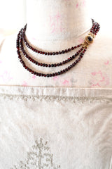 14K Dutch Victorian Three Strand Faceted Beaded Garnet Necklace with Filigree Clasp 15.5" to 18.5"