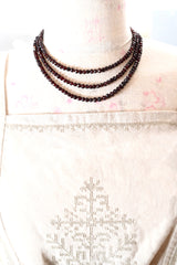 14K Dutch Victorian Three Strand Faceted Beaded Garnet Necklace with Filigree Clasp 15.5" to 18.5"