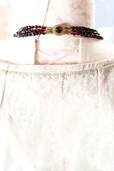 14K Dutch Victorian Three Strand Faceted Beaded Garnet Necklace with Filigree Clasp 15.5" to 18.5"