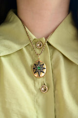 14K Victorian Diamond, Emerald & Enamel Star Locket