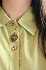 14K Victorian Diamond, Emerald & Enamel Star Locket