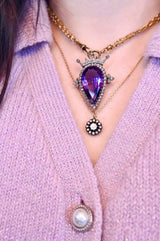 Sold on Layaway | 18K & Silver Victorian Diamond & Amethyst Crowned Heart Brooch-Pendant